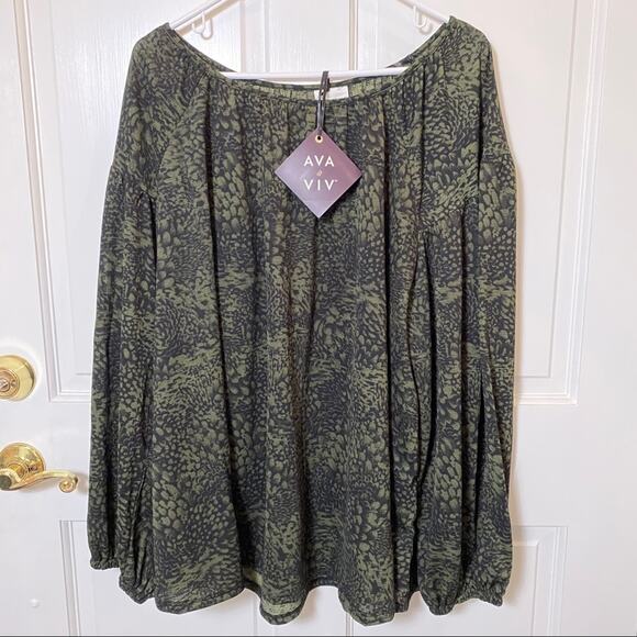 AVA & VIV LONG SLEEVE Abstract Print Fall Olive Green X NWT 14 - Picture 5 of 5